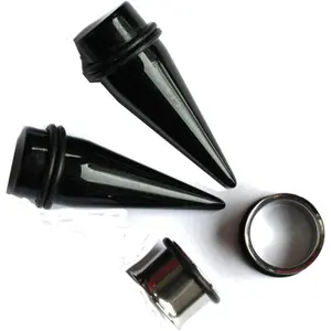 2 Pairs 1g- 1 inch Black Tapers and 316l Steel Tunnels Ear Stretching Kit