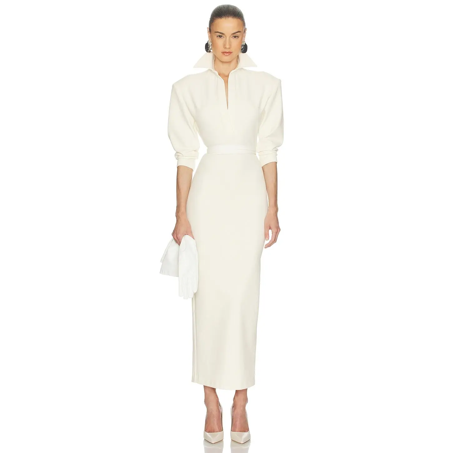 Helsa The Margaux Polo Dress in Thick Crepe in Ivory