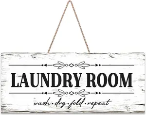 Laundry Room Accessories Wooden Black and White Wall Art Rustic Room Rules Rectangle Hanging Sign Creative Home Decoration Farmhouse Family Wall Hanging Plaque 16×6in Lightweight Gift