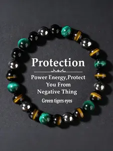 Natural Green Tiger Eye Stone Beaded Bracelet, Gemstone Bracelet, Fashionable Jewelry for Women & Men, Trendy All-match Exquisite Birthday Gift
