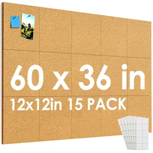 MaxGear Lightweight Classic Large Self-Healing Natural Cork Wall Board (60in x 36in) - 15 Pack 12in x 12in Smooth Cork Tiles, 40 Pushpins, Safe Removable Adhesive Tabs, Decor for Office, Home, Classroom, Classroom Decor
