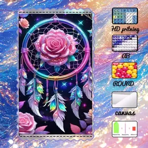 DIY 5D Flocking Diamond Painting Kit, AB Drills, Fairy Dust Drills, Crystal Drills, Rose, Flower Embroidery, Dreamcatcher, Feather Diamond Embroidery, Special Craft Art Set, Wall Decoration, Gift for Family, Lovers, Friends