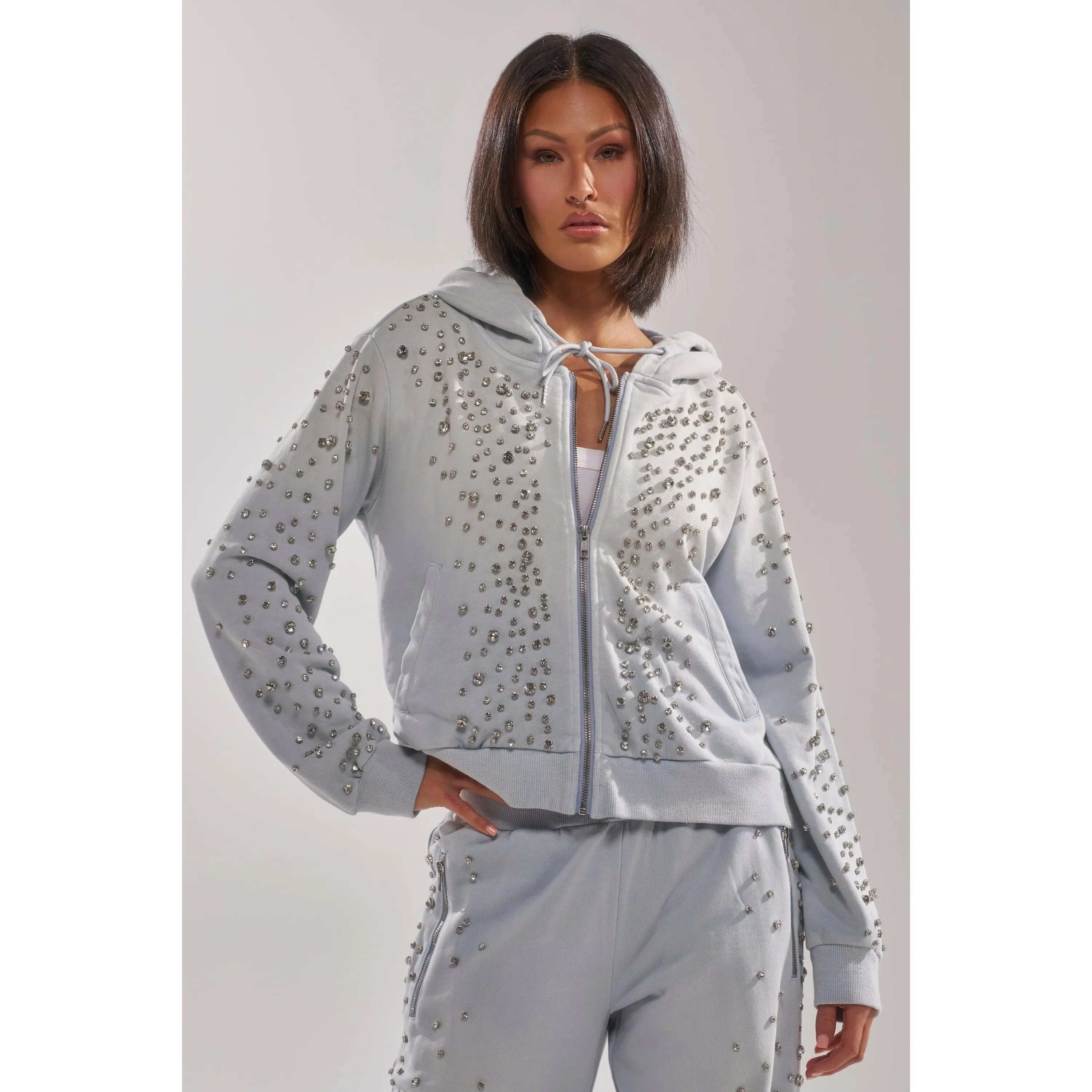 OH HOT DAMN EMBELLISHED ZIP UP SWEATSHIRT