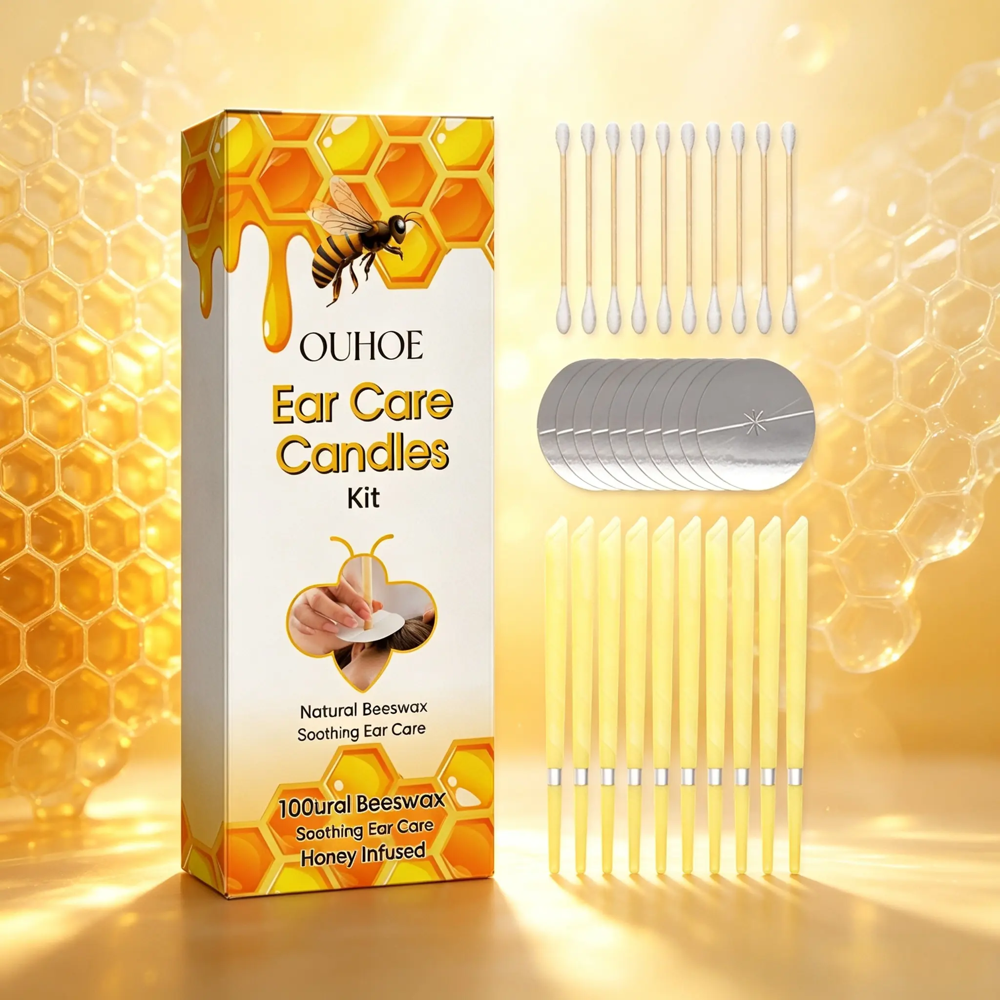 OUHOE Ear Candle Set, For Soothing And Gentle Ear Cleansing Nourishing Care Honey Beeswax Ear Candle Set