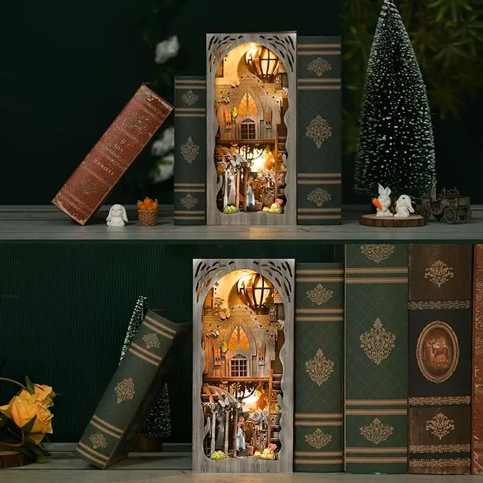 DIY Wood Building Blocks 3D Puzzle Handmade Set - Dorothy's Journey European Fairy Tales Mini Toy House, 11.5cm Width 24.5cm Height, Beginner-Friendly Wood Pieces, Unisex Decoration, AA Battery-Required DIY Woodwork Toy for Friends