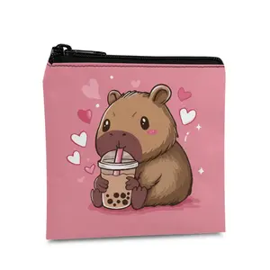 Cartoon Pattern Sanitary Napkin Storage Bag, Capybara Small Purse, 1 Count Portable Sanitary Napkin Storage Bag with Zipper for Women Girls