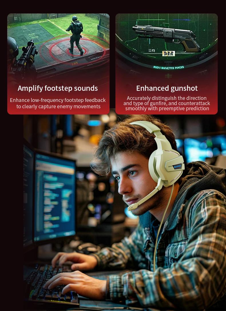 Stereo gaming headphones, suitable for PS4, PC, Xbox One, PS5 game consoles, PC and laptops, headphones, with microphone, LED lights, 7.1 surround stereo, wired headphones, RGB lights, USB-A, DJ stereo headphones