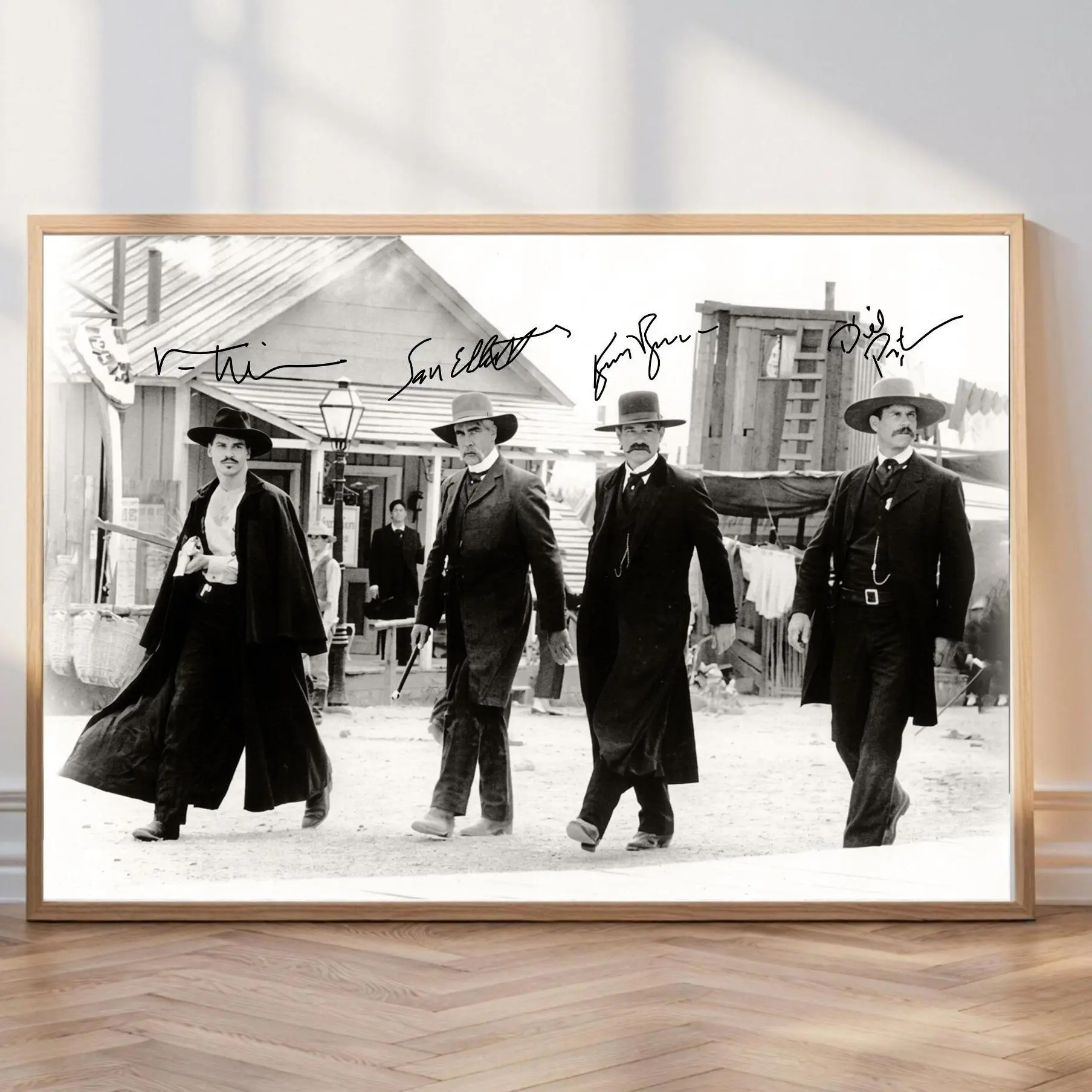 Vintage Tombstone Movie Poster - Wyatt Earp, Doc Holliday & Earp Brothers Walking Scene Artistic Wall Art Photo, Classic Western Herringbone Room Decoration, Unique Gift for Men (Birthday, Father's Day), Wood Frame