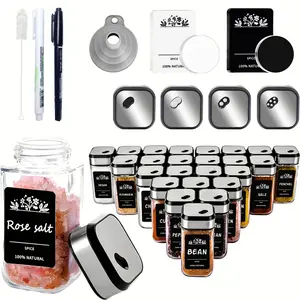 24/12/6 Square Spice Seasoning Jar Set with Shaker Cup Liner, 120ml Thickened Glass Spice Jars, Stainless Steel Twist Lock, Silvery Spice Storage Containers