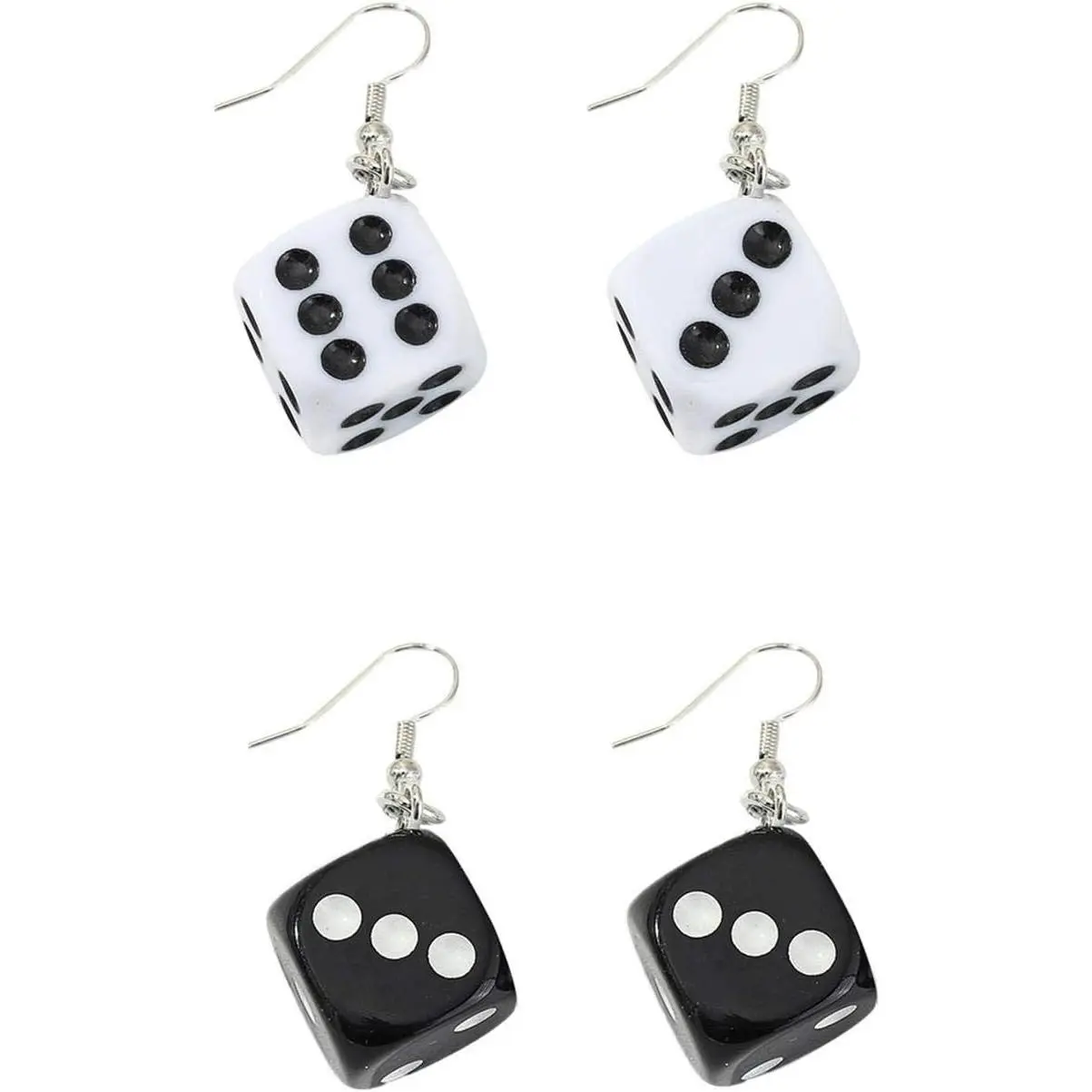 2 Pairs Dice Earring Contracted Sieve Disco Dancing Earrings Punk Resin Black White Cube Dice Casino Drop Earrings Funny Geometric 3D Dice Dangle Earrings for Women Party Jewelry
