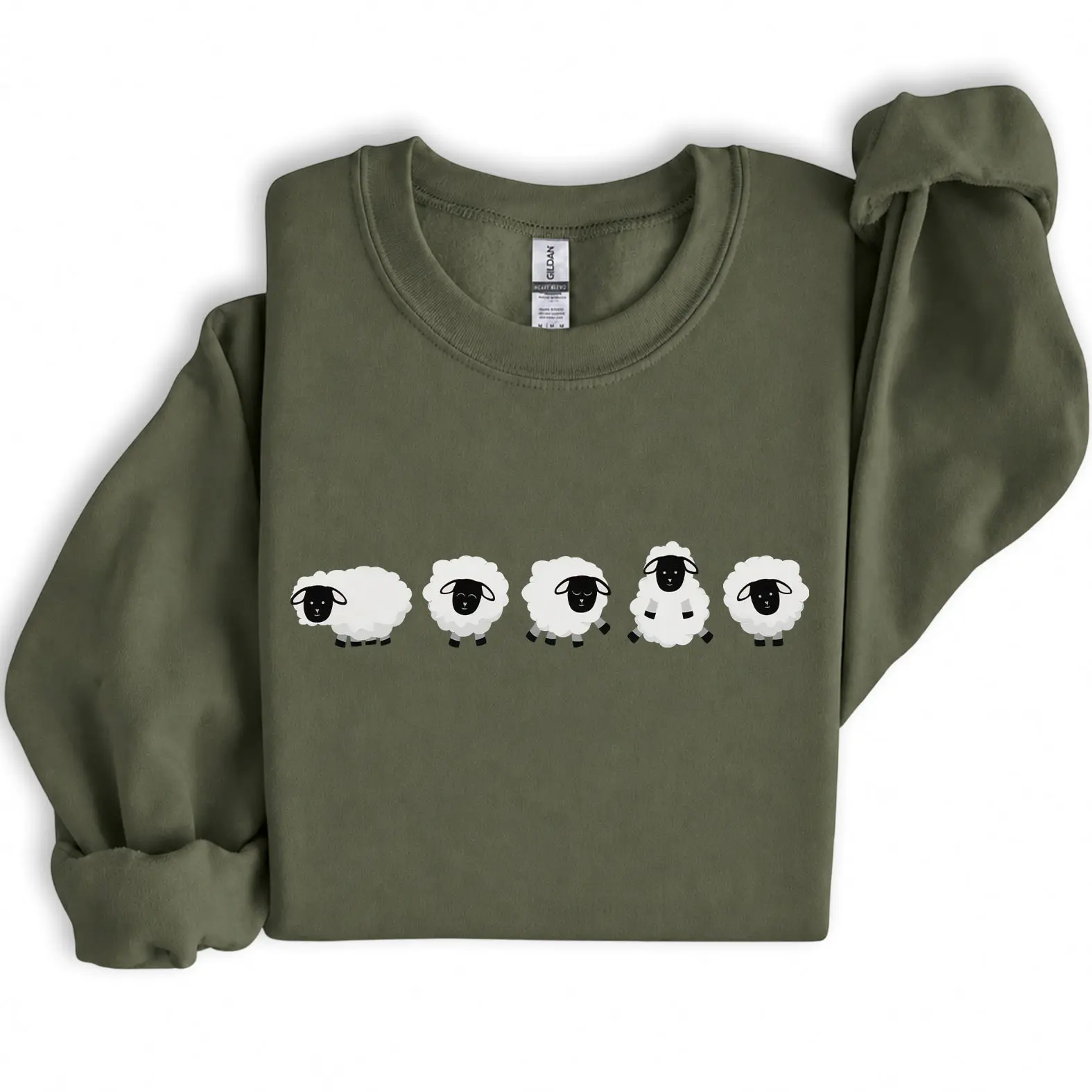 Gildan Sheep Crewneck Sweatshirt, Cute Black Face Sheep Lineup Graphic Pullover, Sheep Lover Gift