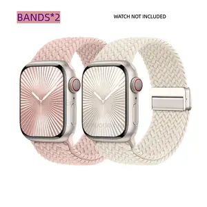 Woven elastic strap with magnetic buckle, suitable for 38mm 40mm 41mm 42mm 44mm 45mm men's and women's Apple Watch straps, nylon sport loop, suitable for iWatch Series 11 10 9 8 7 6 5 4 3 Ultra 3 2 1 SE (2 sets), Smart Watch Accessories