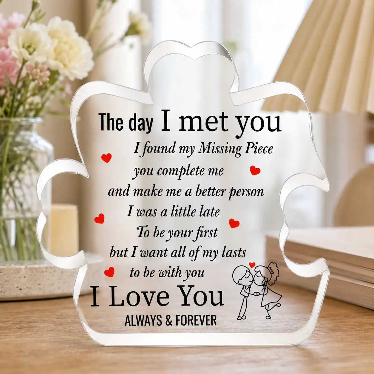 I Love You Clear Acrylic Puzzle Piece Plaque, Romantic Desktop Decor, Couple Keepsake Gift for Valentine’s Day Anniversary Birthday