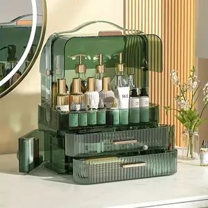 Luxury Classic Makeup Organizer Box, Dustproof Cosmetic Storage Rack, Dual-Drawer Skincare Holder, Elegant Vanity Tray for Women