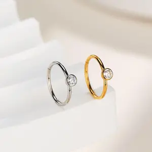 OUFER BODY JEWELRY Hypoallergenic 20G 316L Stainless Steel Geometric Bezel CZ Body Piercing Jewelry - Multi-Size Nose Piercing Nostril Hoop (6mm/7mm/8mm Inner Diameter) for Helix Piercings & Daily Wear, Helix Pierced Ring, Non-Tarnish Piercing Jewelry