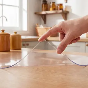 A roll of heavy-duty, thickened 1.5 mm PVC table mat, corrugated packaging table protector that protects the tabletop from scratches, suitable for restaurant tables and kitchen countertops.