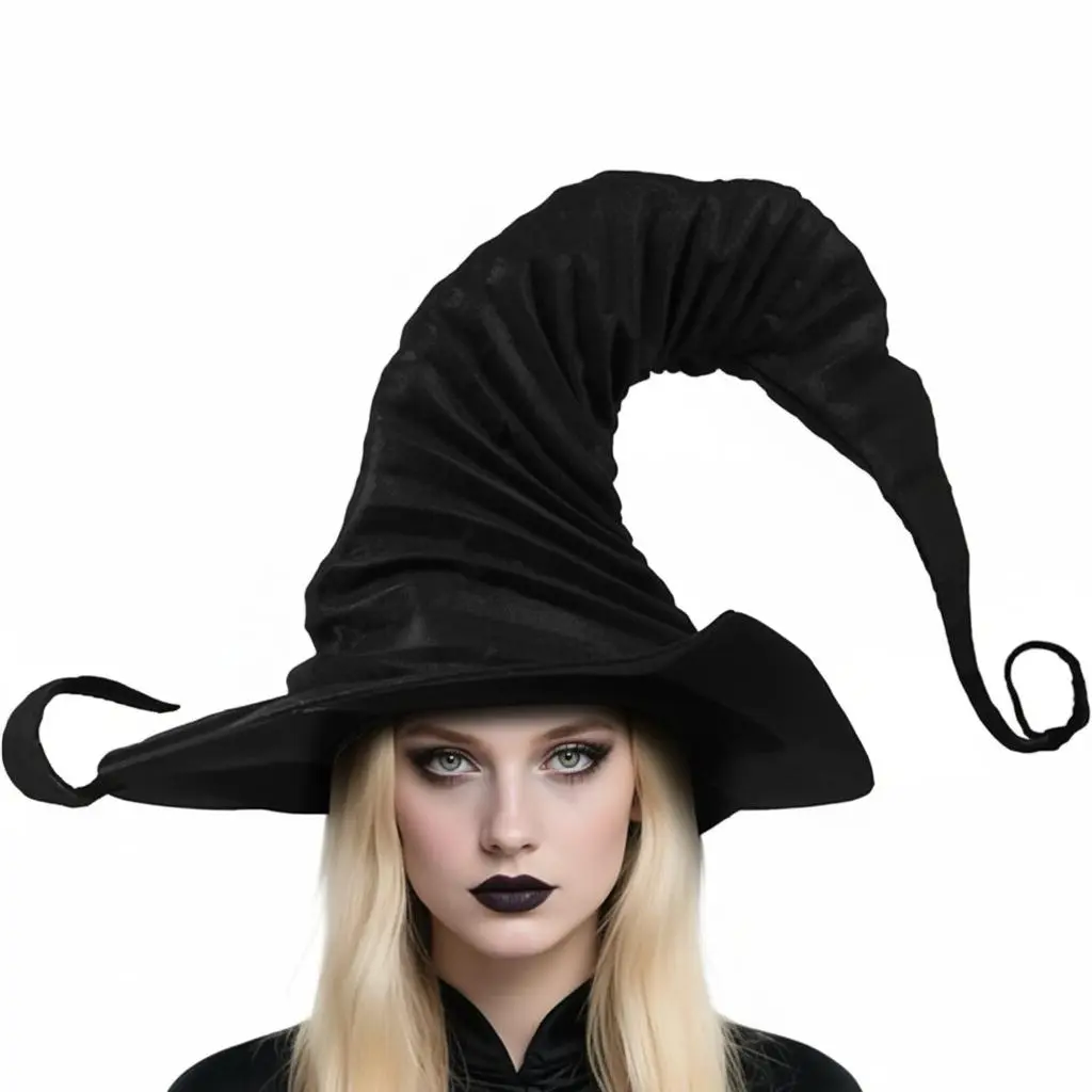 3pcs Halloween Witch Hat Gothic Witch Hat Black Large Pleated Witch Hat Premium Fabric Costume Accessory for Halloween Christmas Carnival Thanksgiving New Year's Party Decoration Light Soft Comfortable Fit Halloween Gifts Halloween Scene Accessories