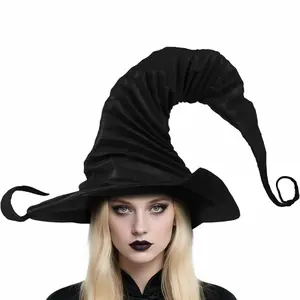 3pcs Halloween Witch Hat Gothic Witch Hat Black Large Pleated Witch Hat Premium Fabric Costume Accessory for Halloween Christmas Carnival Thanksgiving New Year's Party Decoration Light Soft Comfortable Fit Halloween Gifts Halloween Scene Accessories