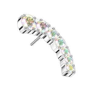 Ascend Rainbow Aurora CZ Threadless Titanium Top