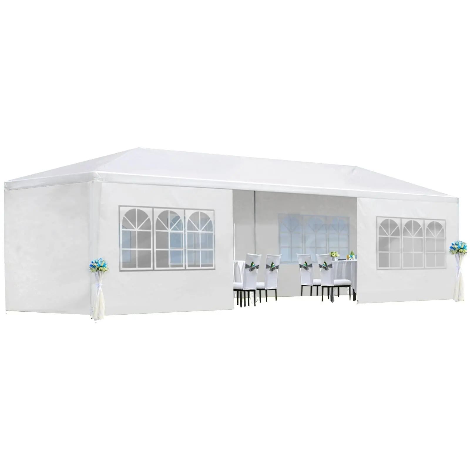 Gaomon 10'x30' Rectangle Sturdy Heavy-Duty Polyethylene Waterproof Party Tent - Easy & Tool-Free Set-Up Outdoor Canopy Gazebo with 8 Removable Sidewalls, Sun Protection White Shelter, Open or Enclosed as Ideal for Weddings, BBQs, Camping