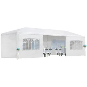 10'x30' Party Tent, Outdoor Wedding Canopy Tents for Parties with 8 Removable Sidewalls, Heavy Duty Waterproof Gazebo Canopy White Tent for Party Wedding Events Beach BBQ