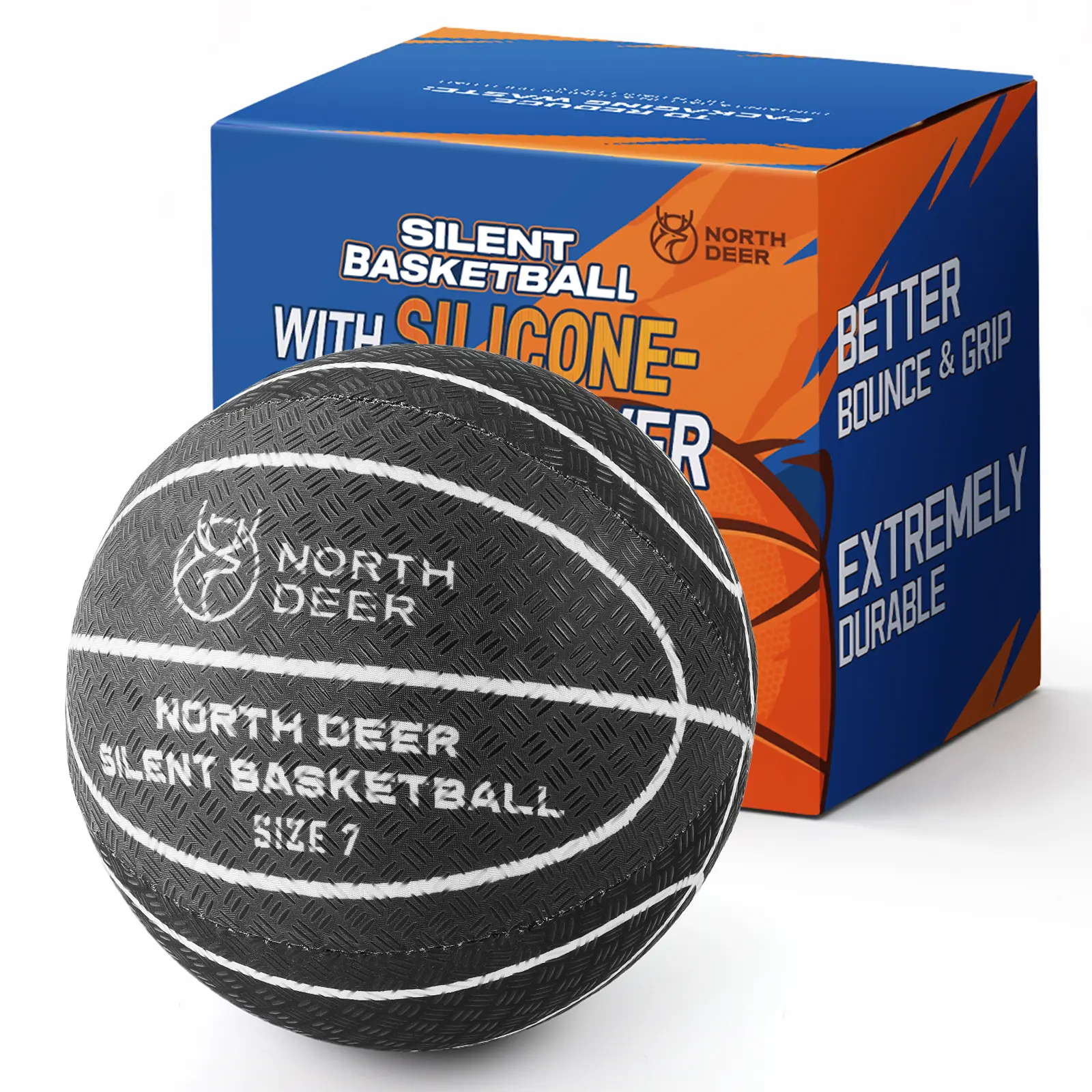 NORTHDEER Silent Basketball, Size 7 Synthetic Ball with a Weighted Core and Silicone-Coated Cover, Quiet Bounce for Indoor Training for Adults & Players, Silicone Coating, Training Ball Basketballs, Fabric Cover, Practice, Indoor Play, Non-Slip Soft Silic