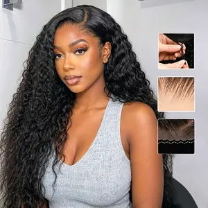 [Upgrade Drawstring ]GOULUS 7×6 Glueless With Drawstring Deep Wave Ready To Go Wig Pre Cut HD Lace No Glue Needed Perfect for Beginners Super Easy to Put On & Take Off Burmese Curly Natural Looking Hairline Full Density Human Hair For Black Women