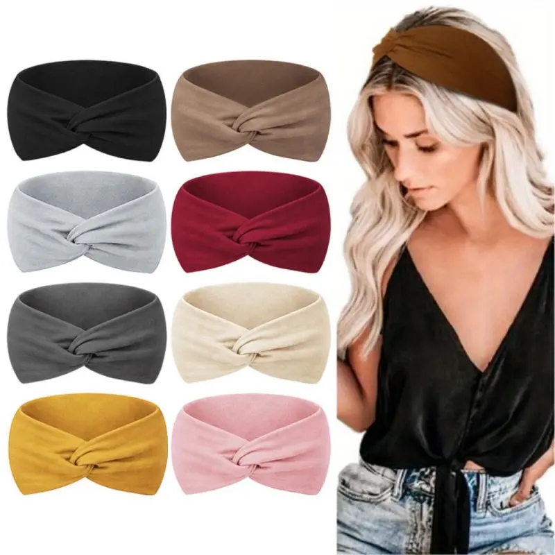 8 Pack Women's Headbands, Wide Bohemian Knot Hair Bands, Soft Stretchy Non-Slip Wraps for Yoga, Workout & Fashion, Stretchy Headbands, Headbands On Forehead