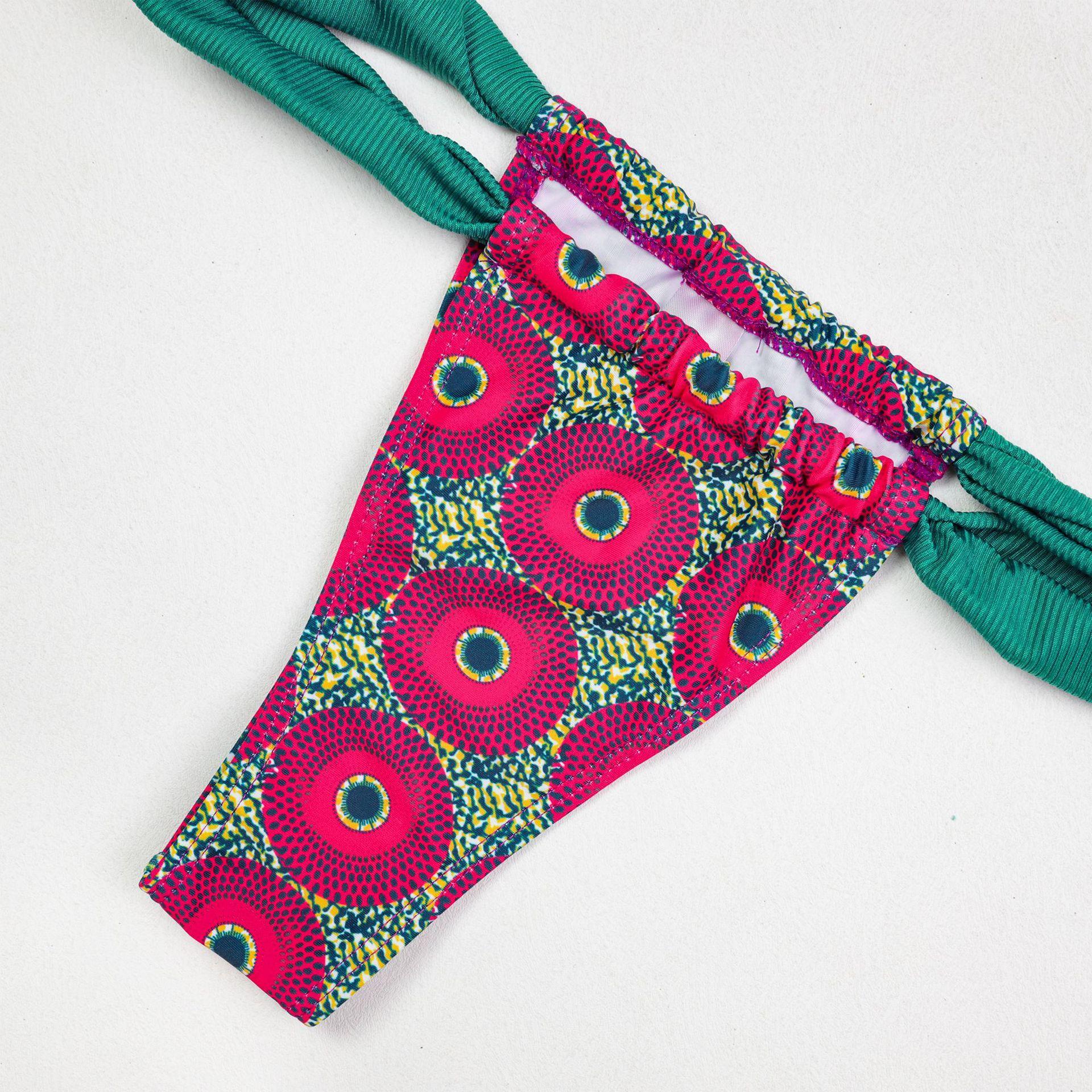 Print Separated Metal Swimwear Triangle Cup Bikini Swimsuit for Women