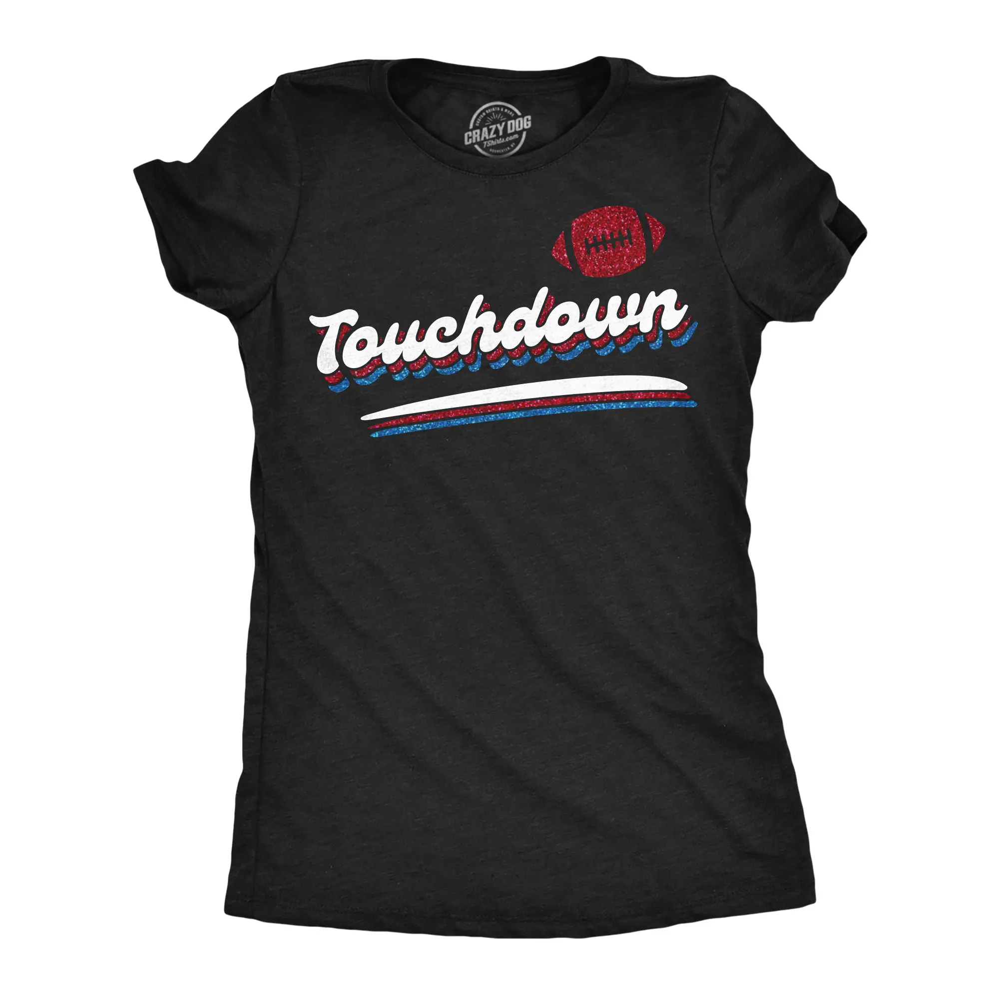 Womens Funny T Shirts Touchdown Glitter Sarcastic Football Graphic Novelty Tee For Ladies Funny Womens T Shirts Cute Vintage Fashion Casual Ladies T-Shirt Gift Vintage Tops for Women Funny Football Top Women's Black -