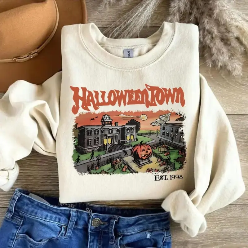 Retro Halloweentown Est 1998 Sweatshirt Halloween Streetwear Top, 90s Halloween Town University Tee, Top Crewneck,  Casual