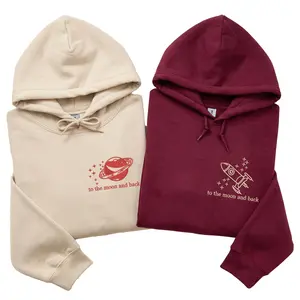 Personalized To The Moon And Back Embroidered Hoodie For Couples, Custom Matching Rocket And Planet Hoodie, Anniversary Gift Idea, Valentine Day