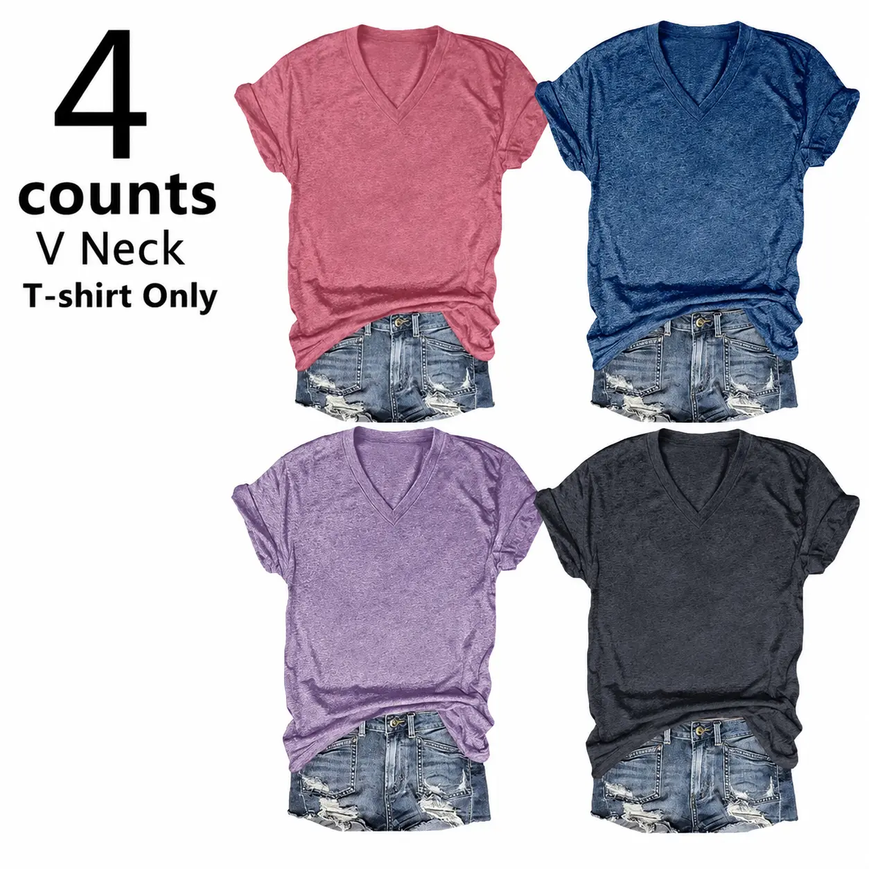 【Limited time deal】Women's V Neck Short Sleeve T-Shirts Multipack, Solid Color Round Neck Casual Tee Tops Women Underwear V Neck T-shirt only