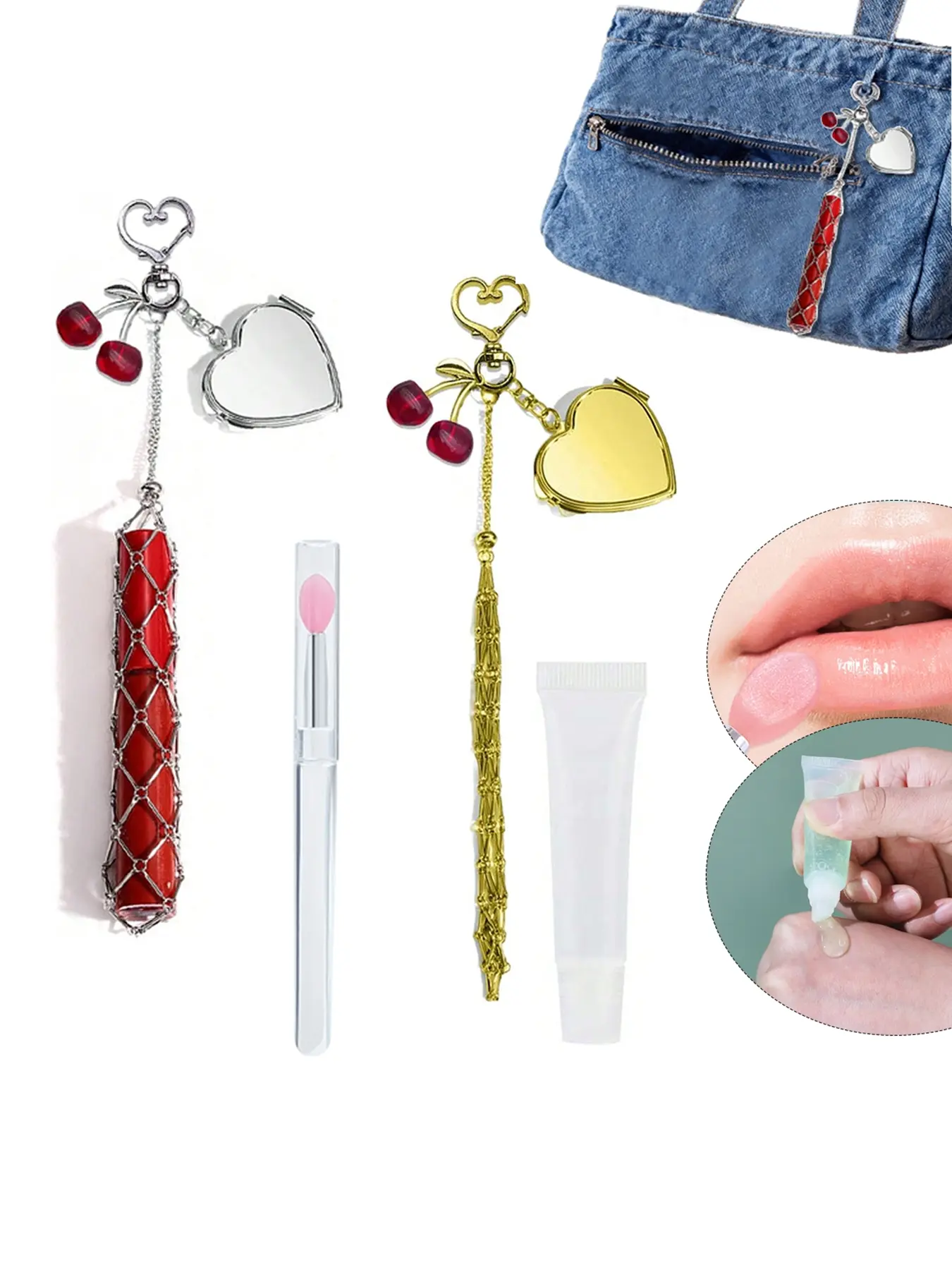 Lipstick Cherry Holder Stainless, Lip Balm Tubes, Lip Gloss Holder With Mirror, Lipstick Case Key Chain, Portable Keychain, Cute Keychain Accessory, Makeup Organizer, For Storing Lipsticks, Decorating Accessories, Ramadan Gifts