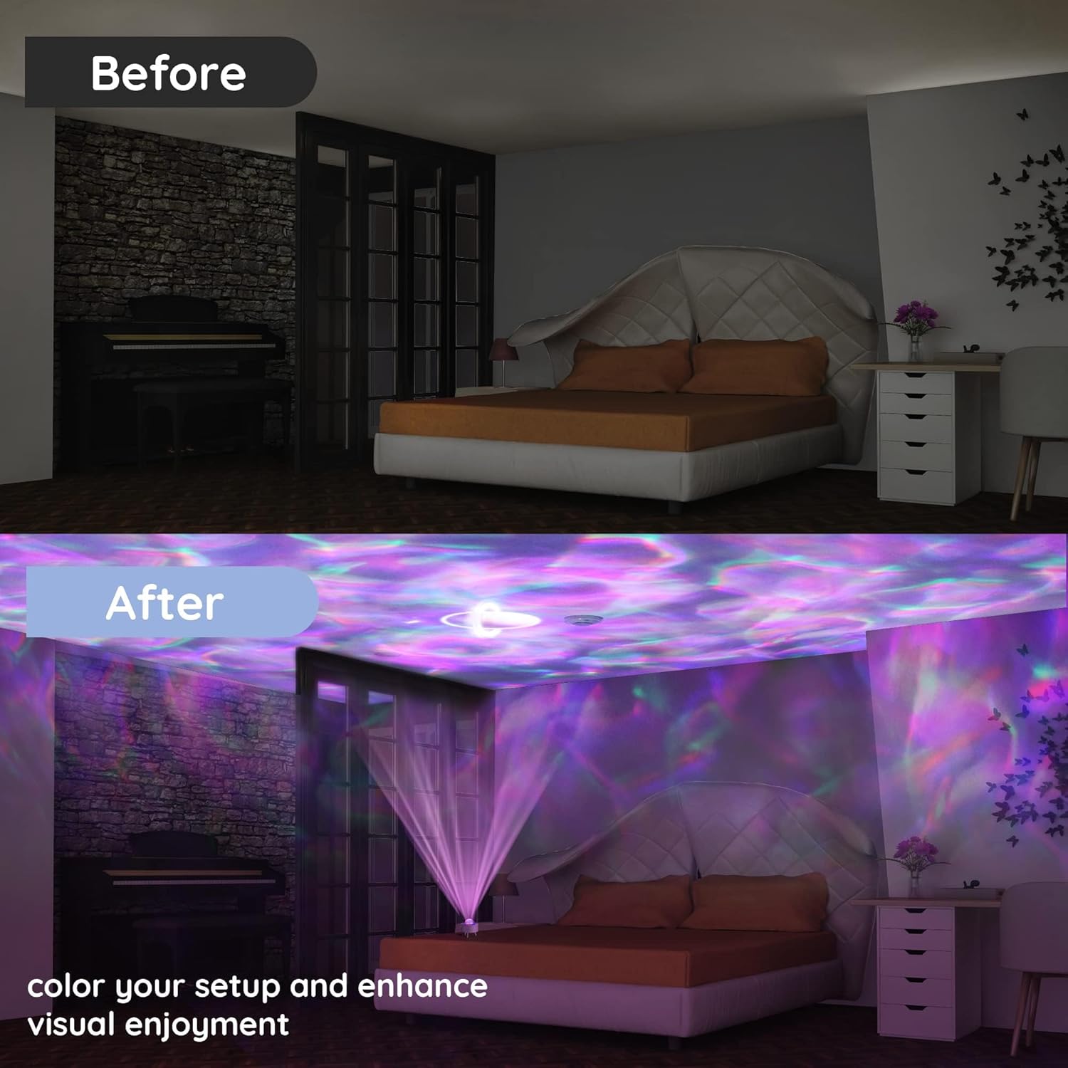 15 Color Star Projector Light with White Noise, Planets Ocean Wave Projector Light, Galaxy Lighting Star Projector for Bedroom, Party, Decor Gifts