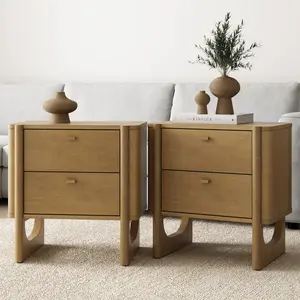 Mid Century Modern 2-Drawer Solid Wood Nightstand Light Brown (Set of 2)