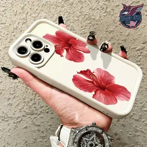 Red Hibiscus Flower Tropical Floral Summer Beach Case for iPhone 17 16 15 14 Pro Max 13 12 11 XR XS Plus Air Slim Shockproof TPU Cover phone case promax design
