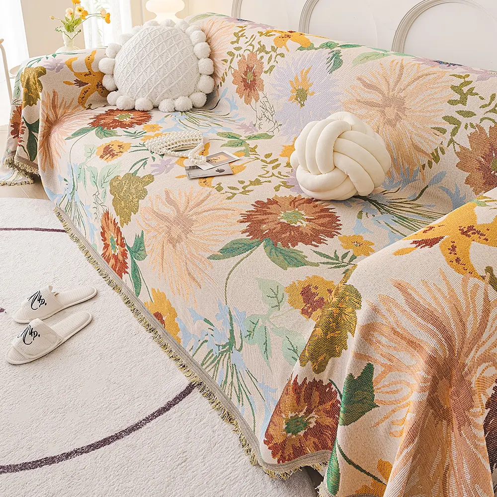 1PC Bohemian Style Sofa Cover - Floral Pattern Slipcovers for Couches and Sofas for Living Room | Pet-Friendly, Durable, Scratch & Dust Resistant, Washable, All-Season Fit for 1/2/3/4 Seater Sofas, Dustproof Sofa Cover