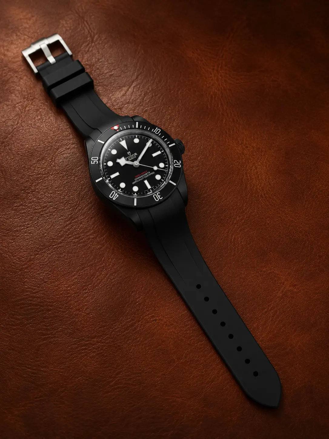 22mm BLACK Vulcanized Caoutchouc rubber Strap TUDOR Geneve Black Bay Watch