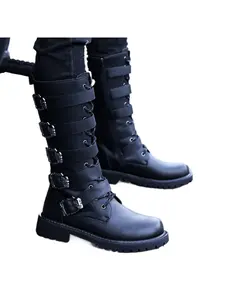 Men Long Knight Boots With Round Toe  Thick Sole Comfortable For Daily Use Youth Outdoor Retro Classic Men Boots