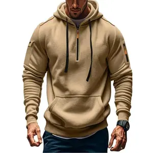 Men's Fleece Lined Half-Zip Hoodie, Waterproof Windproof Warm Elastic Casual Long Sleeve Pullover for Fall & Winter. Men's  fall clothes daily  Long sleeves hoodie