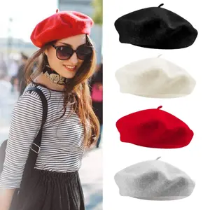 Beret Hat 4-Pack High-Quality Wool French Style Elegant Trend Beanie Hats for Women Girls Autumn Winter Apparel Accessories Uniform Fashion White