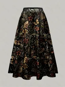 Women's A-Line Skirt, Natural Plant Leaf Print Design, Perfect for Casual & Daily Wear, Stylish Women's Clothing