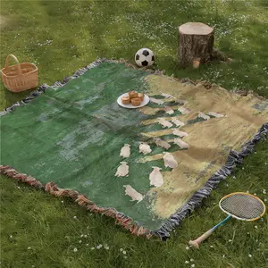Multi Purpose Picnic Mat Yarn Woven with Tassel:Lamb Pattern, Soft and Breathable, Suitable for Travel Camping Lawns Weddings Concerts. Indoor Bohemian Decoration Machine Washed and Used As Bed Blanket Sofa Towel Tablecloth Tapestry