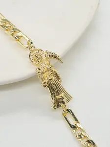 14k Gold Plated Santa Muerte Chain Bracelet, Elegant Jewelry Bracelet, Unisex Classic Religious Jewelry, Best Valentine's Day Halloween Easter Gift