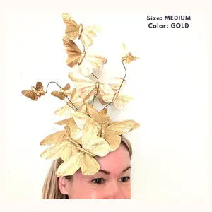Large Gold Butterfly Fascinator Headband: Editorial Derby Crown, Surreal High Tea Specter Headpiece