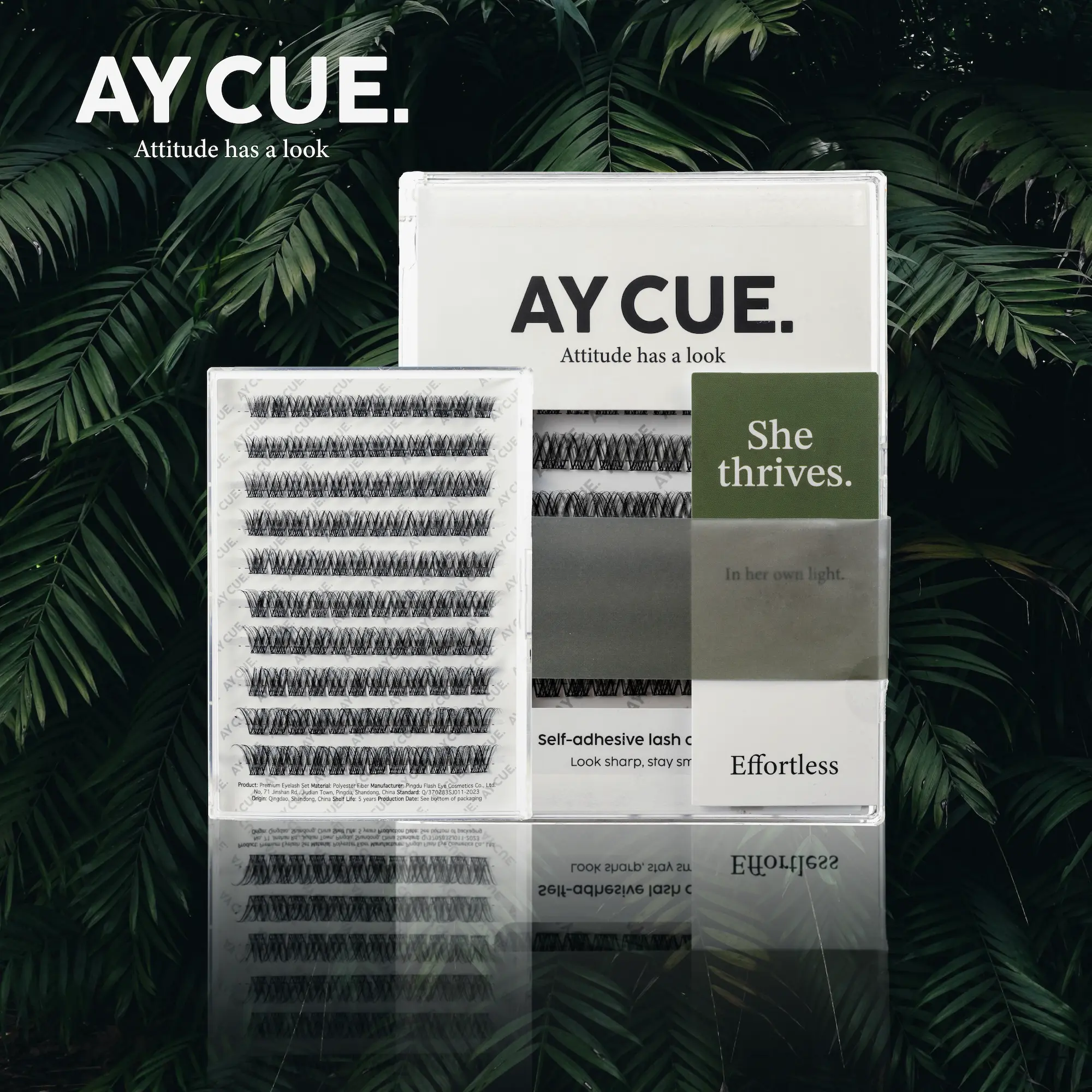 AYCUE #SHE THRIVES# Self-adhesive Lash Clusters C Curl 10-16mm 120 Clusters Glue-free Eyelashes Extensions for Natural Look Easy Application Makeup Cosmetic
