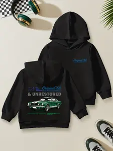 Boys' Casual Fashion Hooded Sweatshirt, Graphic Hoodie, Cartoon Car Letter Print, Loose-Fitting, All Seasons, Trendy Youthwear