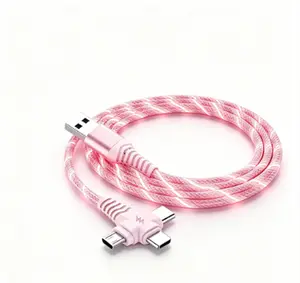Glowing LED 3-in-1 Multi Device Charging Cable, Braided Light Up Fast Charge USB Cord for Car, Travel & All Smartphone Models