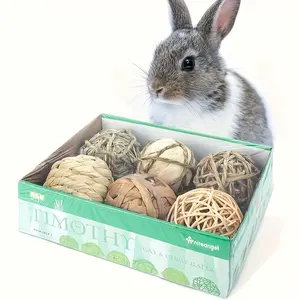 6pcs Natural Chewing Activity Toys, Fun and Safe Hay Balls for Hedgehogs, Guinea Pigs, Mice, Rabbits, Hamsters, Gerbils, Gophers, and Other Small Animals